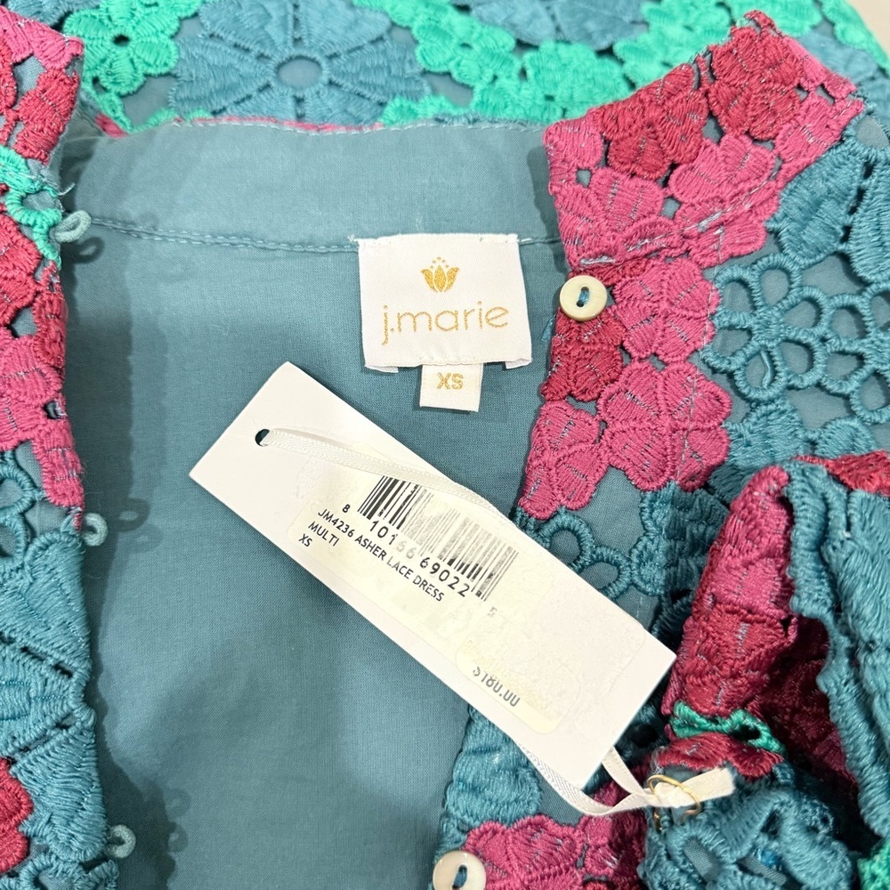 J. Marie Asher XS Floral Lace 3/4 Sleeve Kaftan Short Dress Wine/Blue/Green NWT - Picture 14 of 16